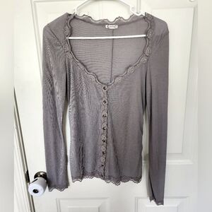 Free People gray long sleeve with lace detail